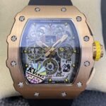 Richard Mille RM011 Rose Gold Black Rubber Strap Case Watch KV Factory