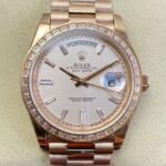 Custom Rolex Day Date Rose Gold Diamond Watch Size 36mm EW Factory