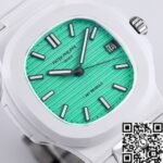 AET Custom Patek Philippe Nautilus Leather Strap​ Green Dial White Ceramic Watch - Image 5