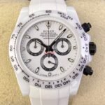 Rolex Daytona White Ceramic Rubber Strap Watch 5G Custom